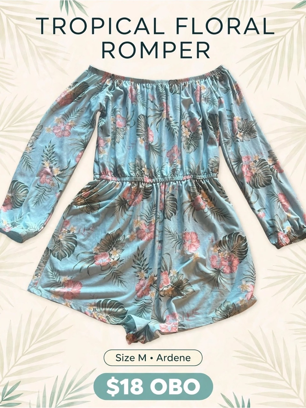 Ardene Light Blue Tropical Floral Off-Shoulder Romper